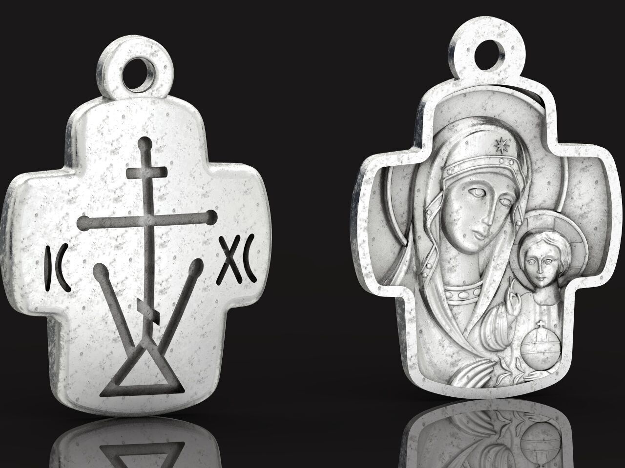Double cross Mother of God Icon Pendan 1509 3D print model_23