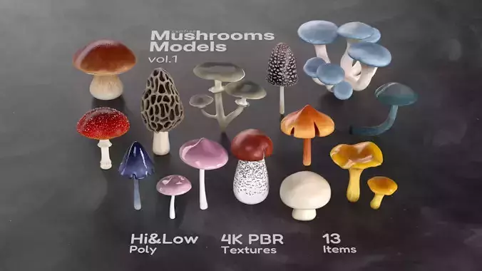 Mushrooms Models vol1 Low-poly 3D model