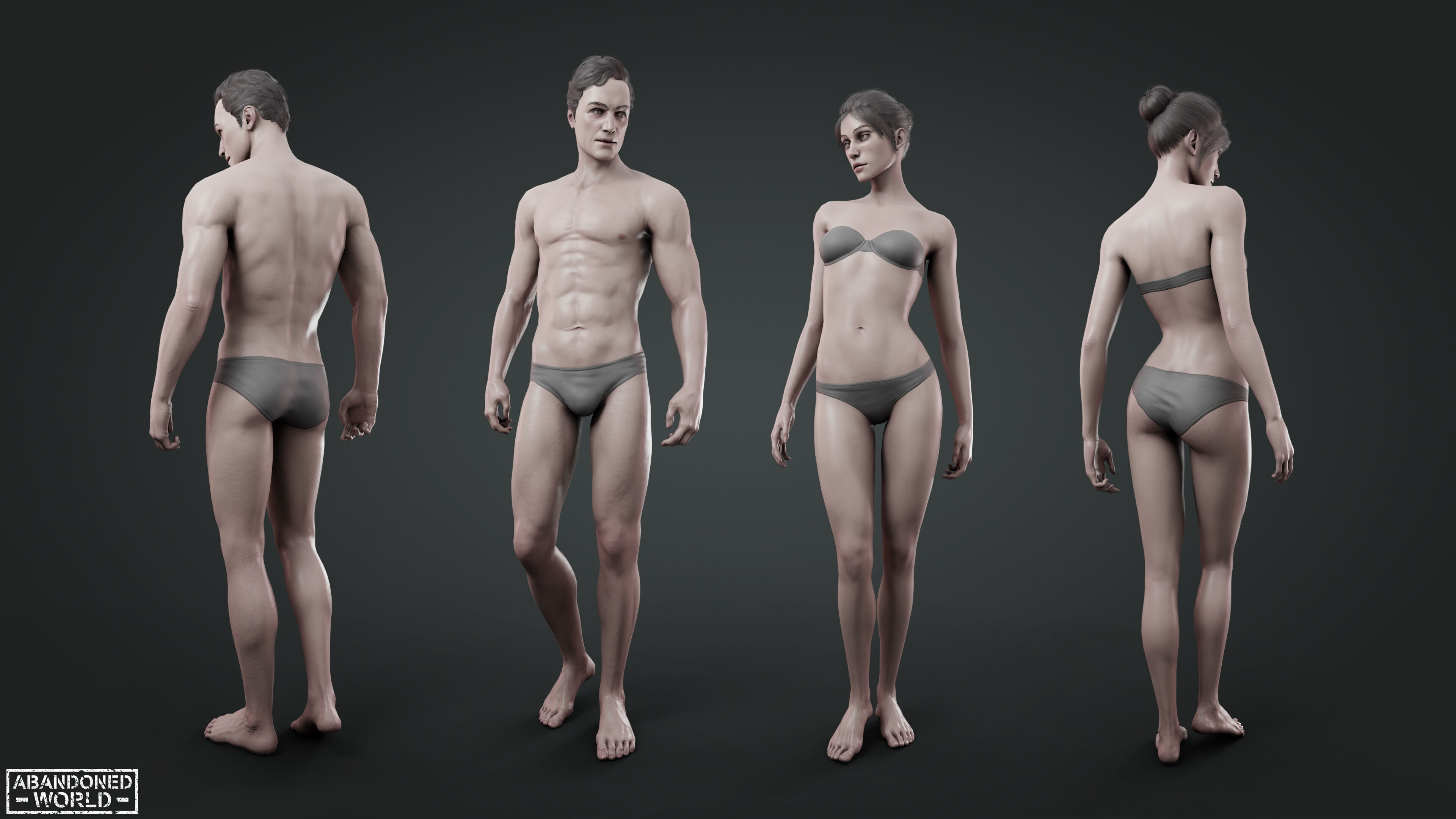 Base Humans - Man and Woman Low-poly 3D model_3