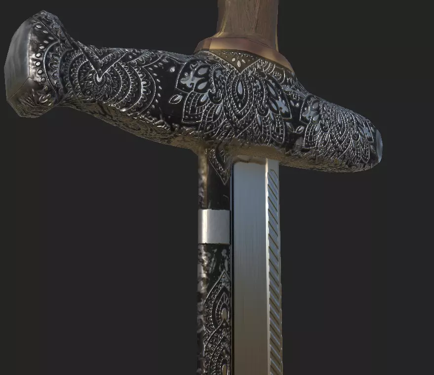 Indian Sword - Silver Low-poly 3D model_0