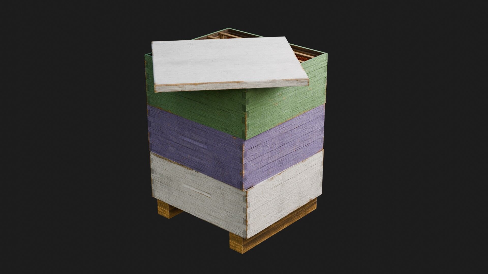 Stacked beehive with 4K Textures 3D model_3