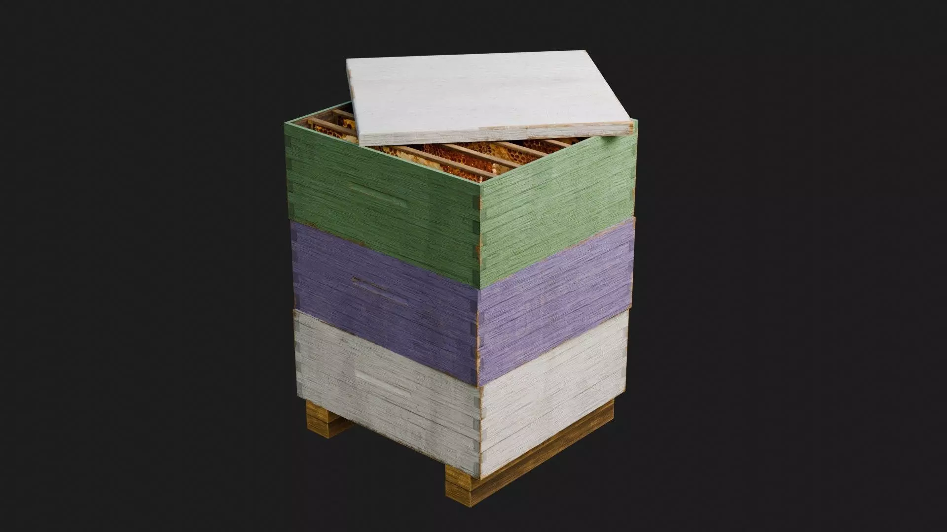 Stacked beehive with 4K Textures 3D model_0