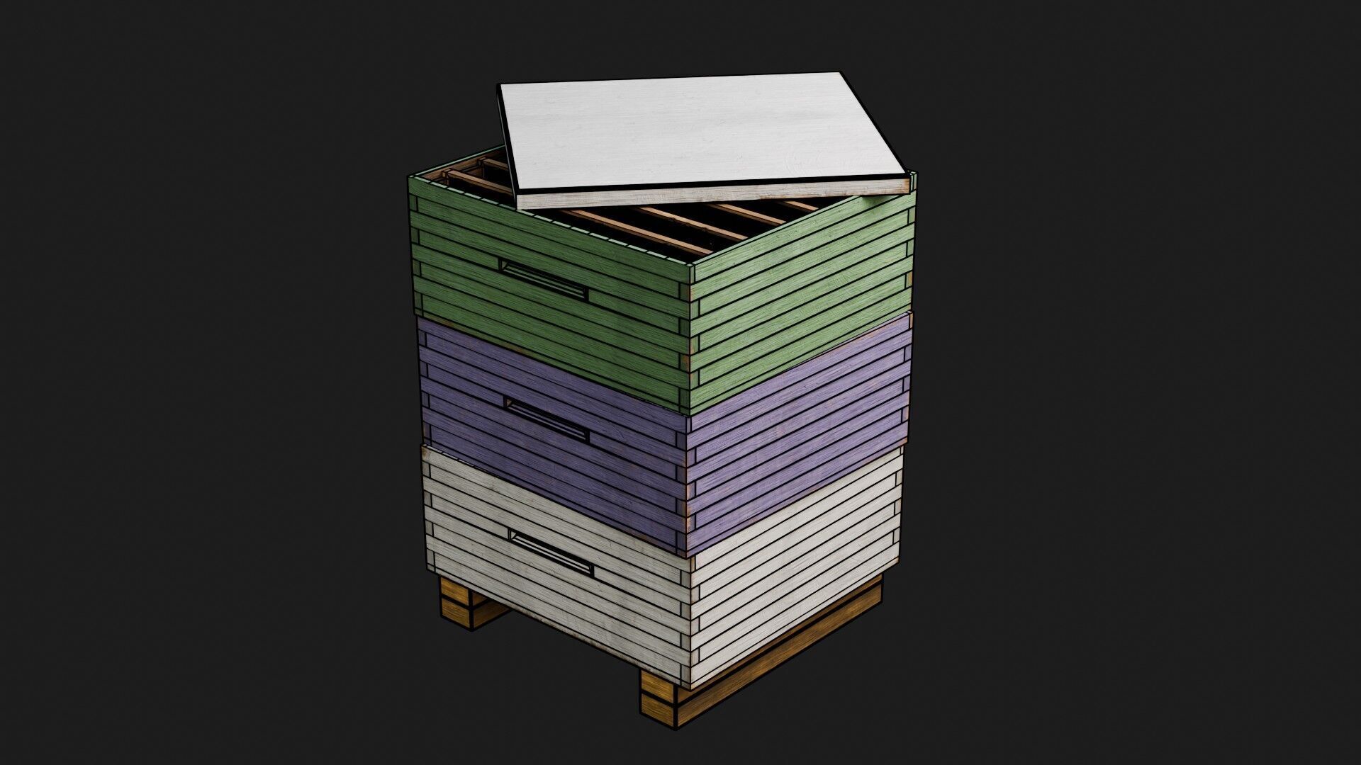 Stacked beehive with 4K Textures 3D model_2