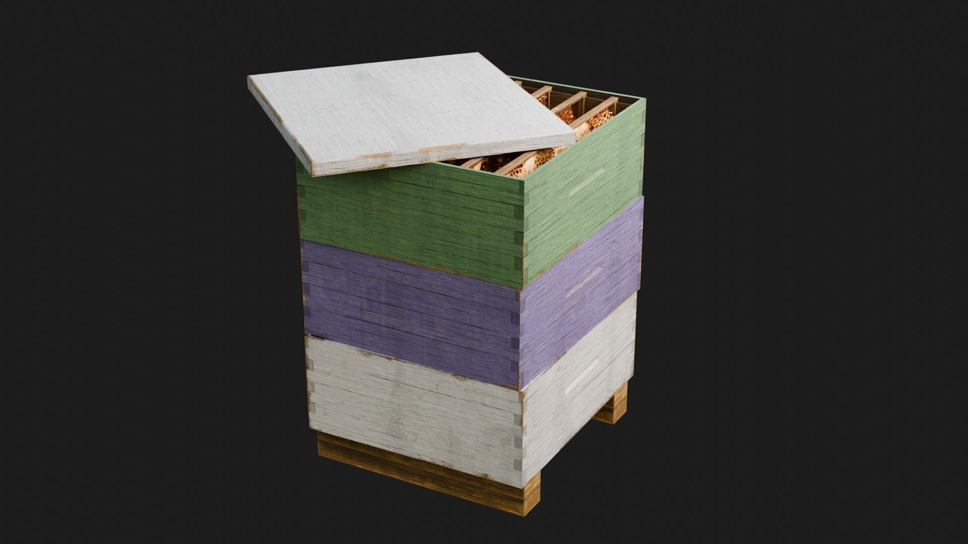 Stacked beehive with 4K Textures 3D model_5