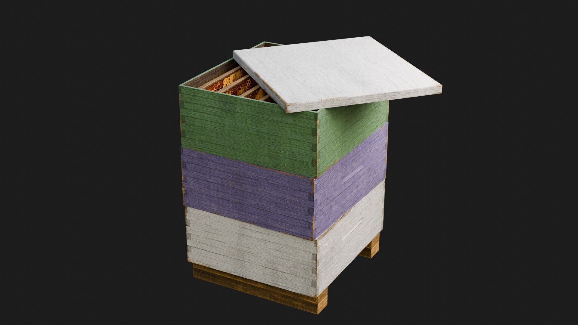 Stacked beehive with 4K Textures 3D model_4