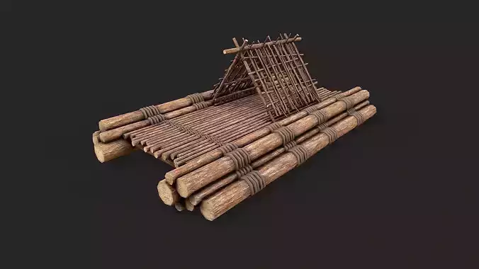 Primitive Wooden Raft Survival Boat 