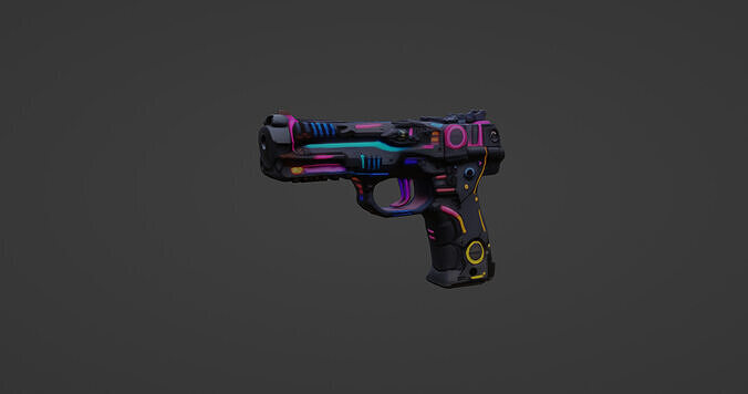 Cyberpunk Neon Handgun - Futuristic Weapon Design 3D model