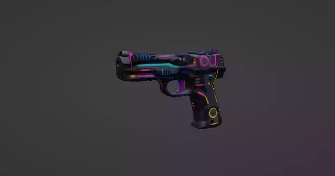Cyberpunk Neon Handgun - Futuristic Weapon Design 3D model