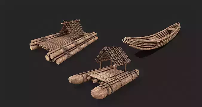 Primitive Wooden Raft Survival Boat PBR Collection