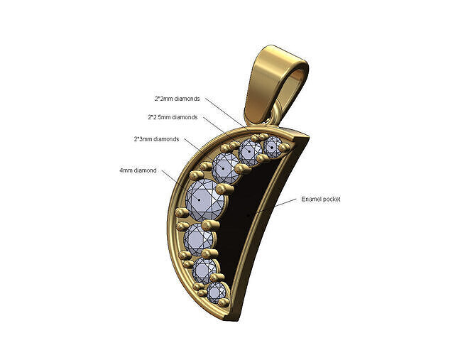 Enamel diamond crescent moon pendant and charm 3D print model