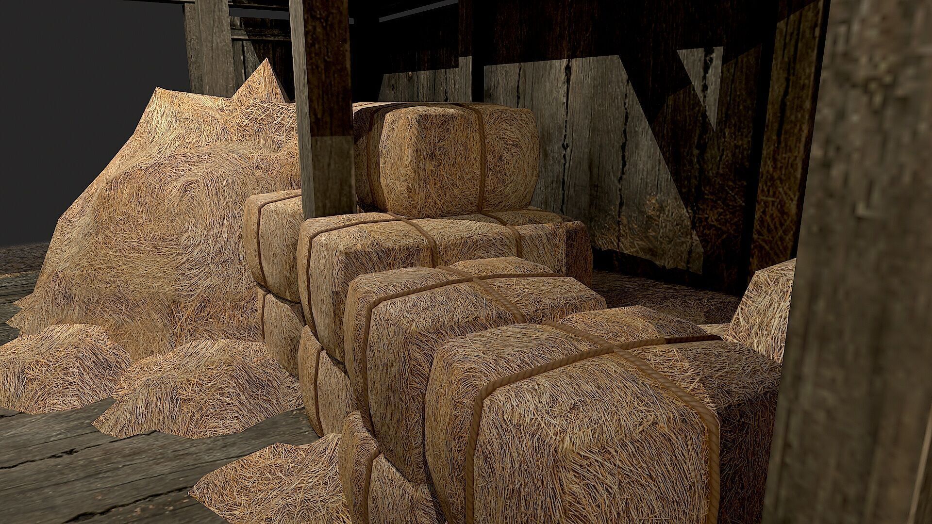 Old Village Hay Barn Hay and Haystack  PBR  Low-poly 3D model_5