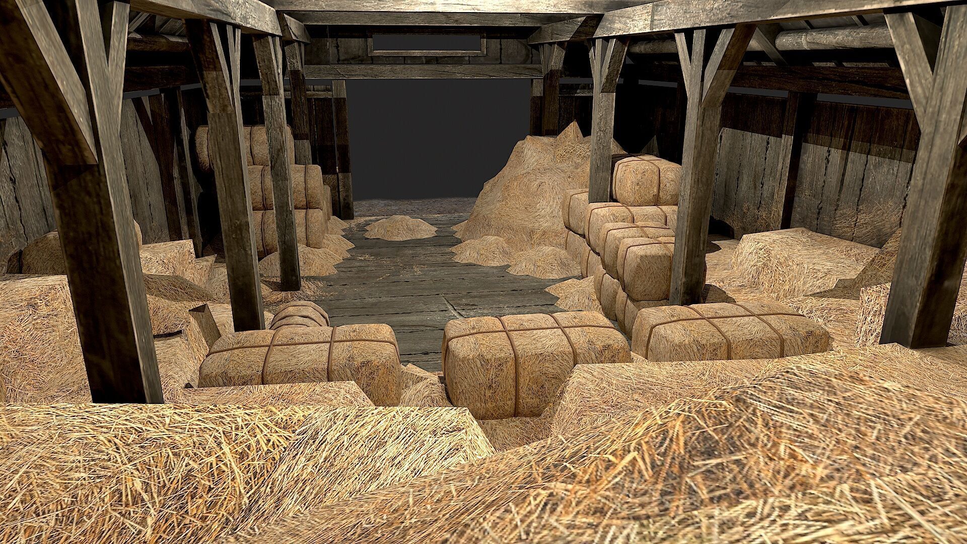 Old Village Hay Barn Hay and Haystack  PBR  Low-poly 3D model_7