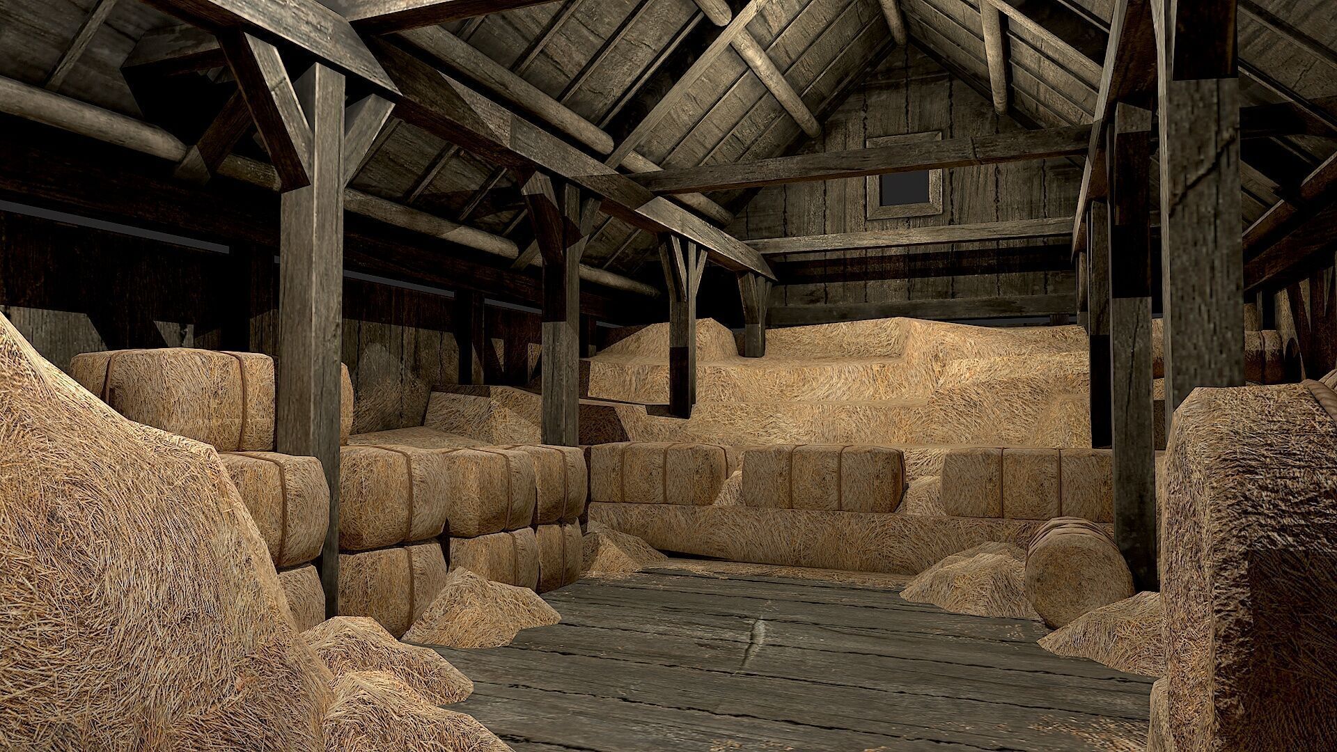 Old Village Hay Barn Hay and Haystack  PBR  Low-poly 3D model_1