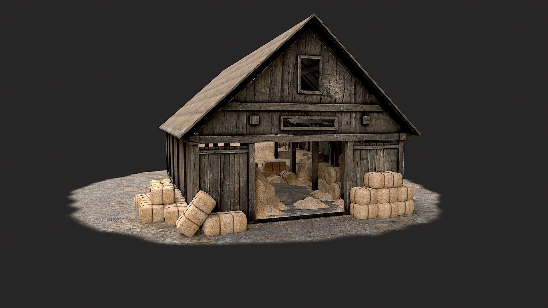 Old Village Hay Barn Hay and Haystack  PBR  Low-poly 3D model_2