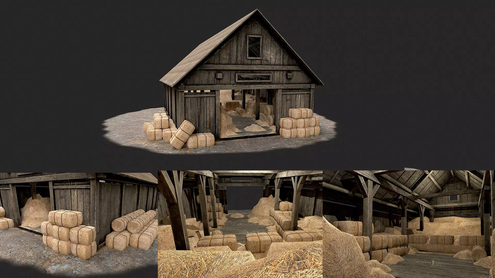 Old Village Hay Barn Hay and Haystack  PBR  Low-poly 3D model_0
