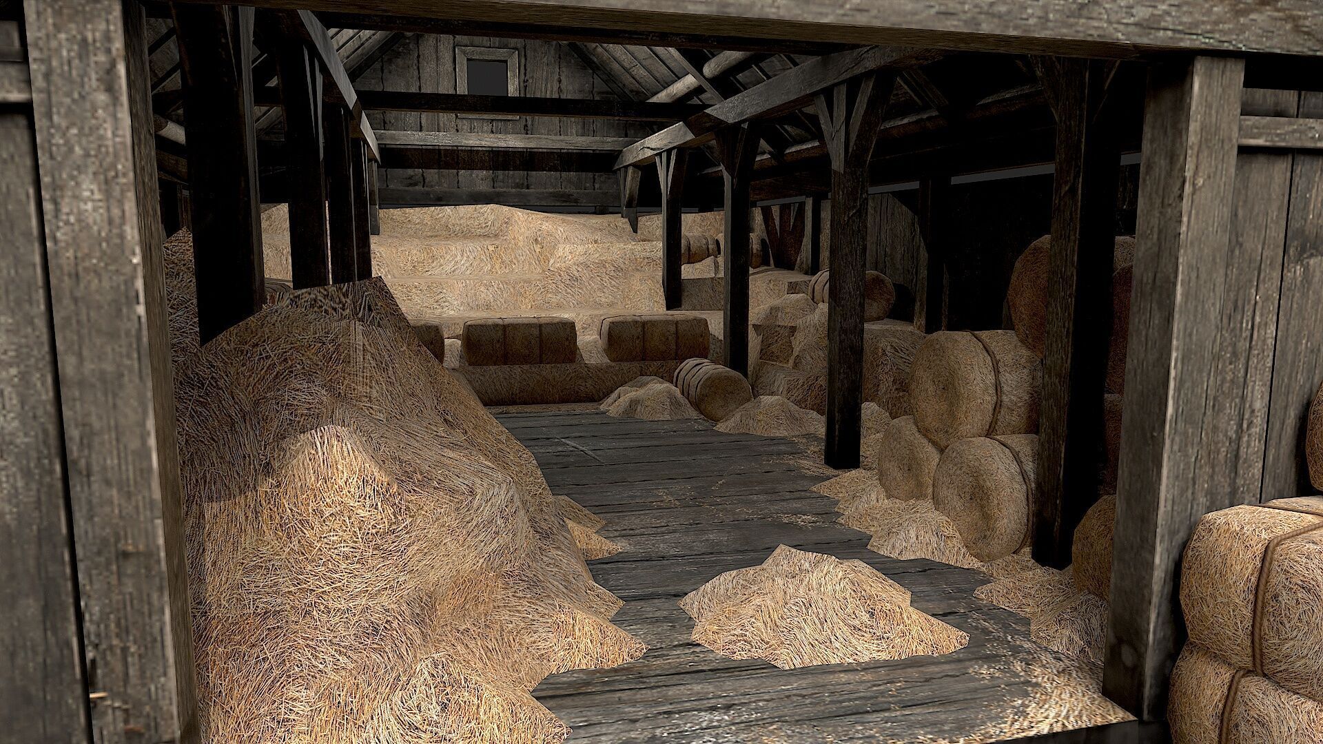 Old Village Hay Barn Hay and Haystack  PBR  Low-poly 3D model_4
