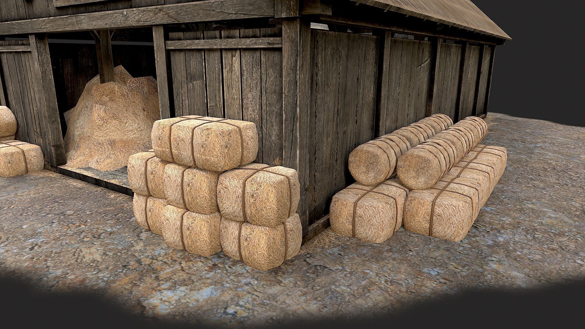 Old Village Hay Barn Hay and Haystack  PBR  Low-poly 3D model_3