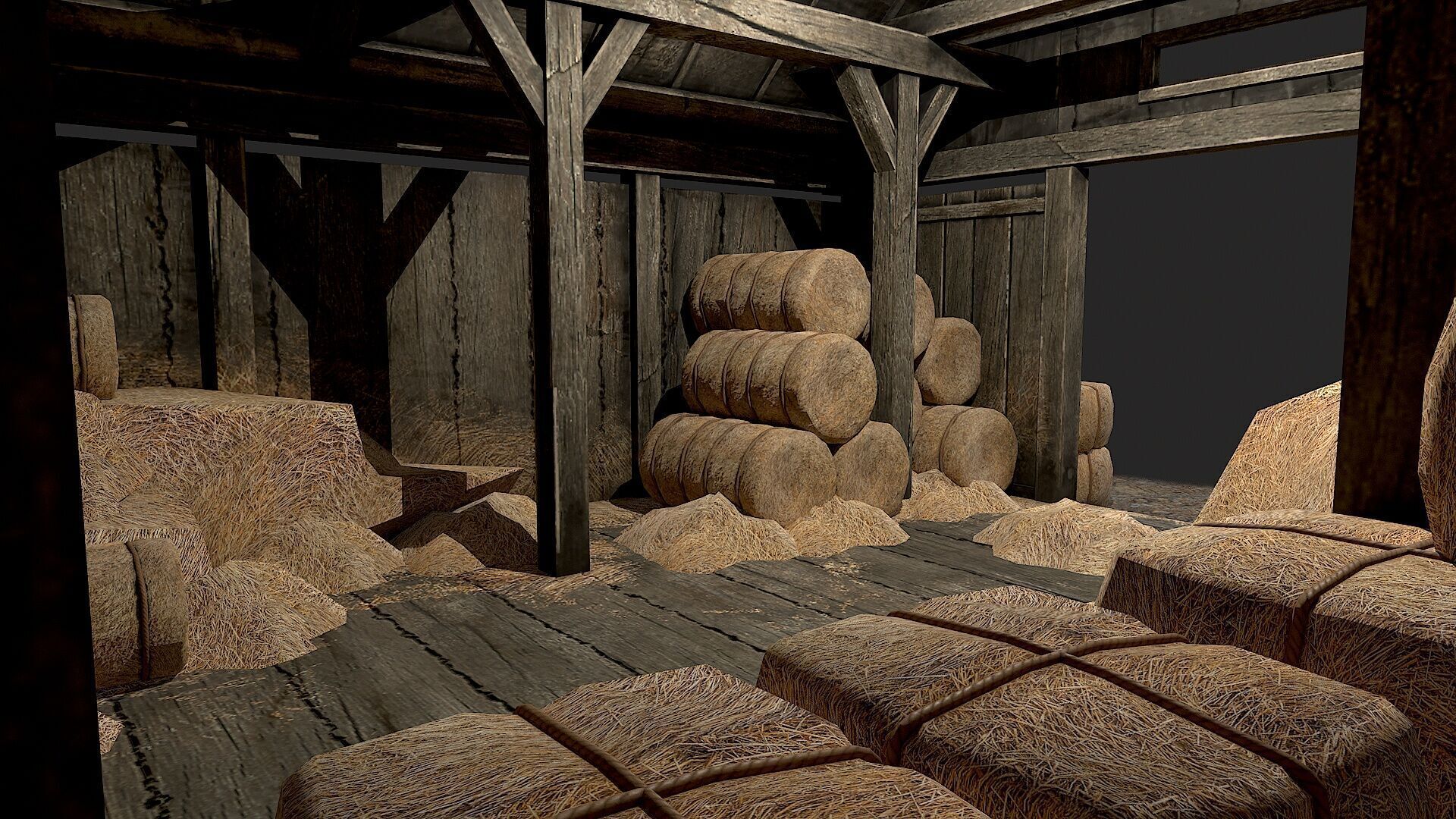 Old Village Hay Barn Hay and Haystack  PBR  Low-poly 3D model_6