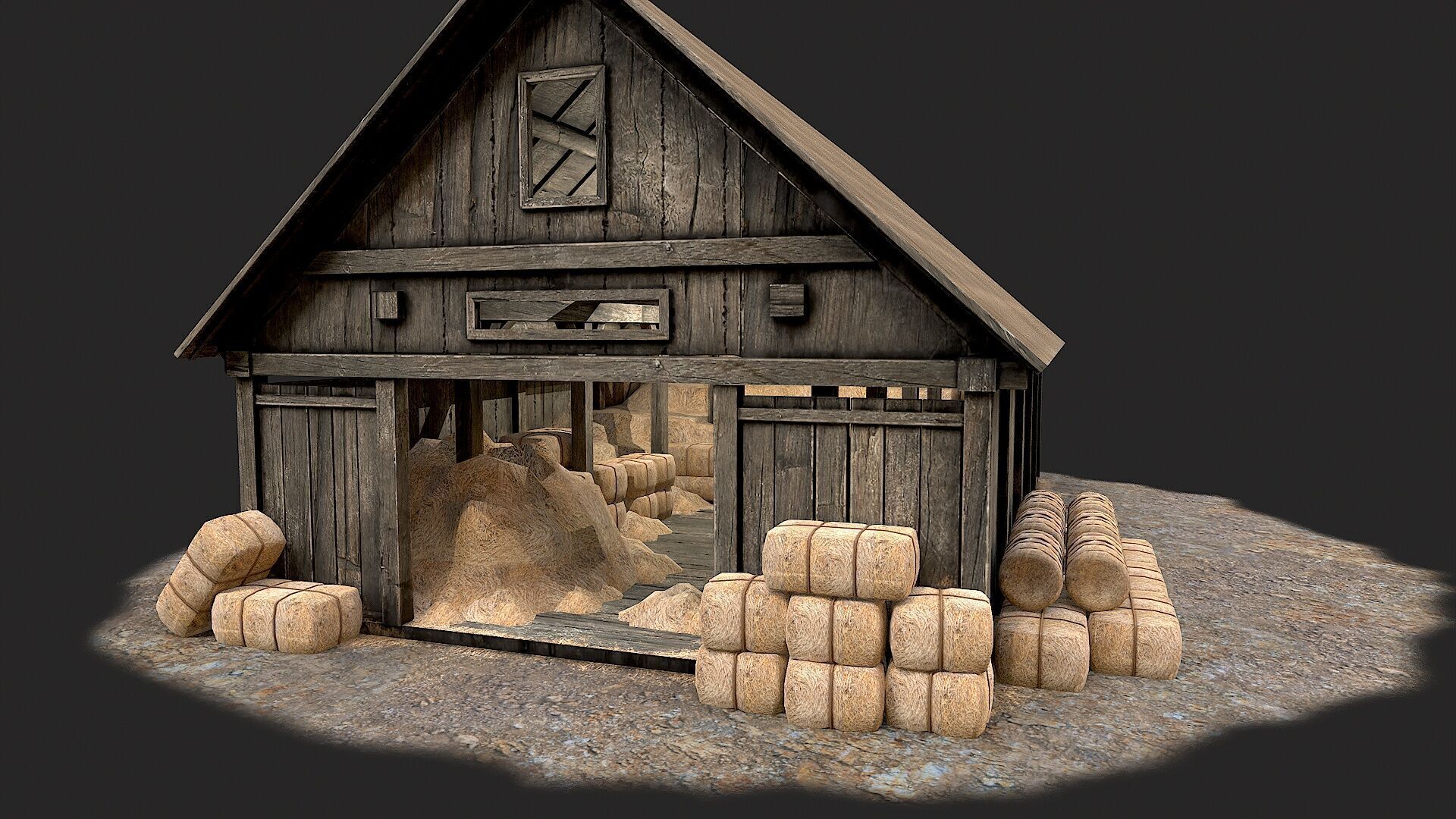 Old Village Hay Barn Hay and Haystack  PBR  Low-poly 3D model_8