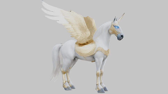 White Pegasus Horse 3D Model Low-poly 3D model