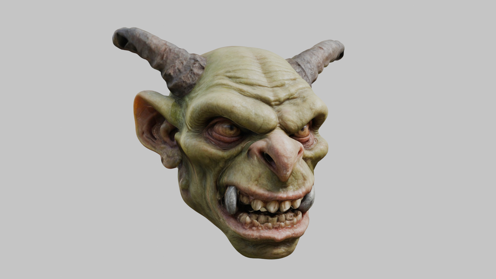 Highly Detailed Head of Troll Goblin Low-poly 3D model_8