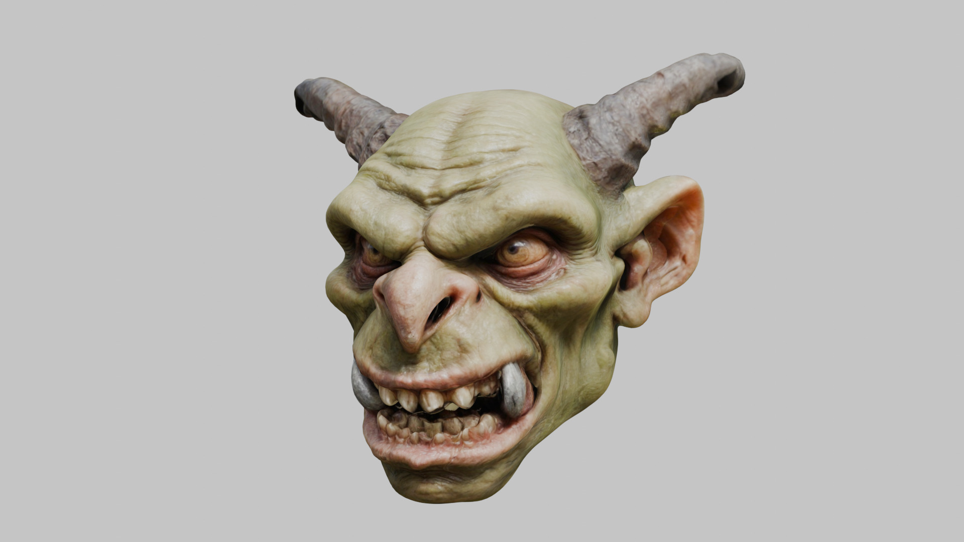 Highly Detailed Head of Troll Goblin Low-poly 3D model_7