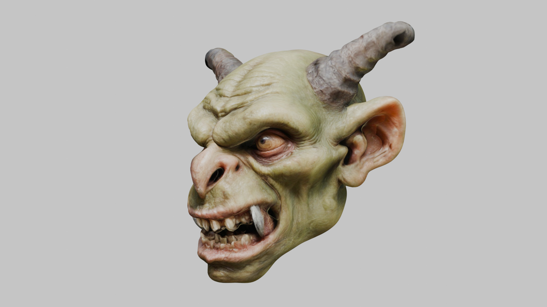 Highly Detailed Head of Troll Goblin Low-poly 3D model_6