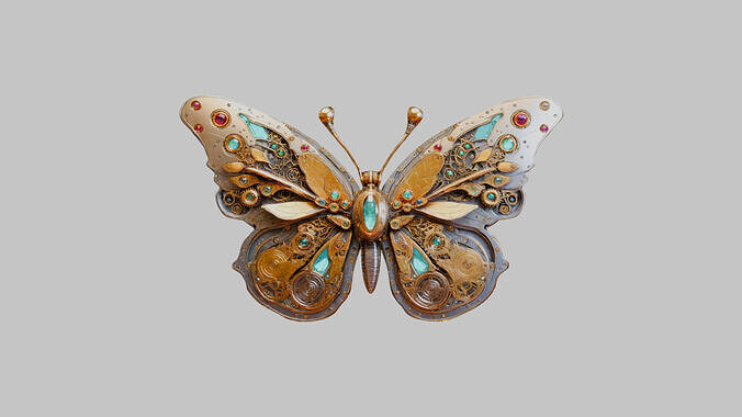 Magical Steampunk Flying Moth with Crystals Low-poly 3D model