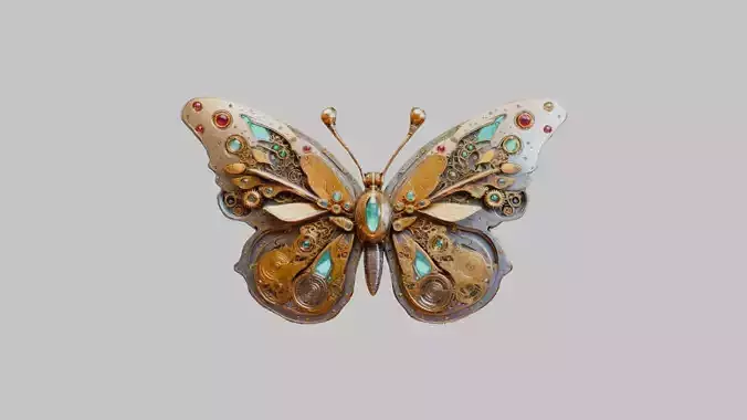 Magical Steampunk Flying Moth with Crystals Low-poly 3D model