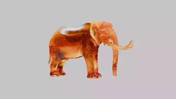 Amber Majestic Elephant Statue with Golden Details Low-poly 3D model