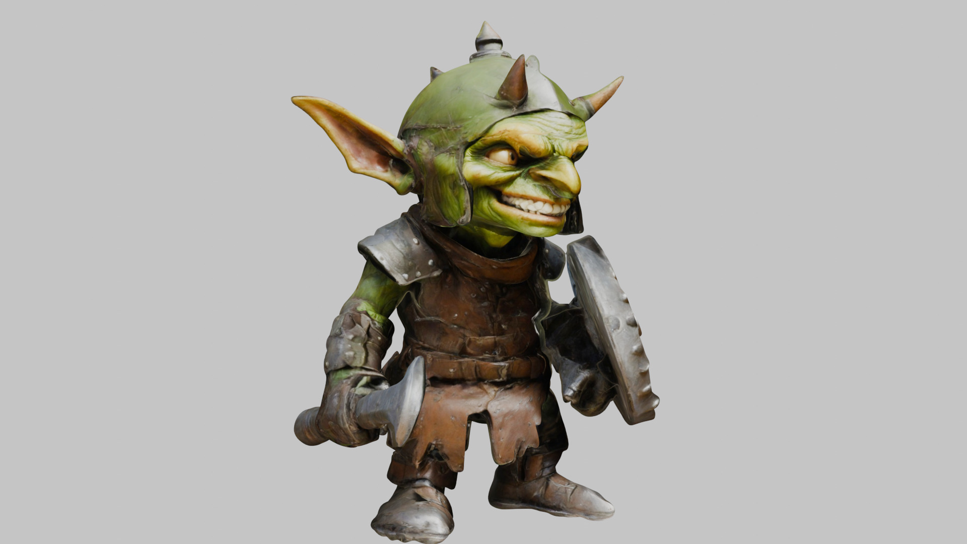 Battle Ready Green Armored Goblin Character Low-poly 3D model_9