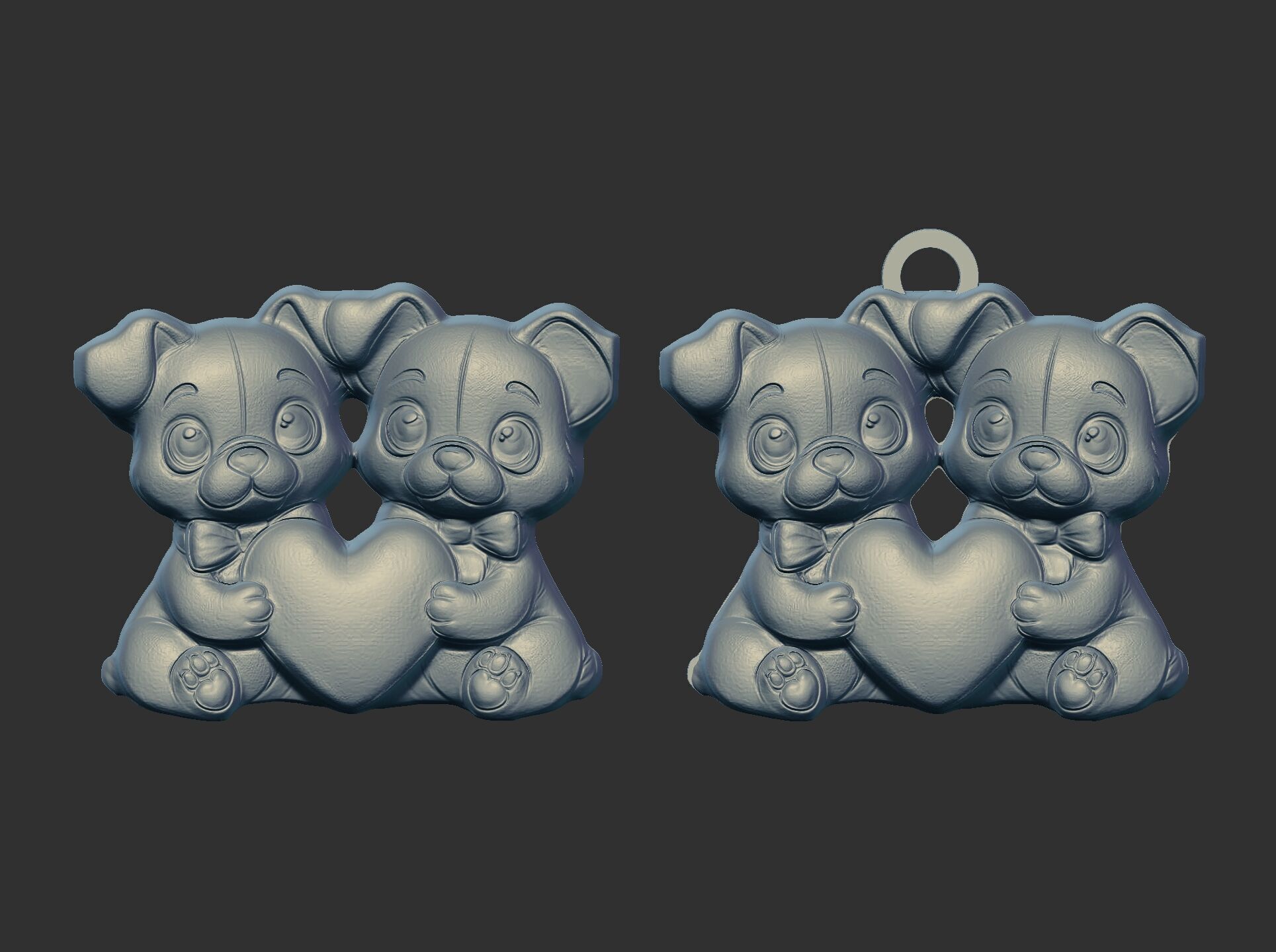 valentines day dogs couples with heart 3D print model_5