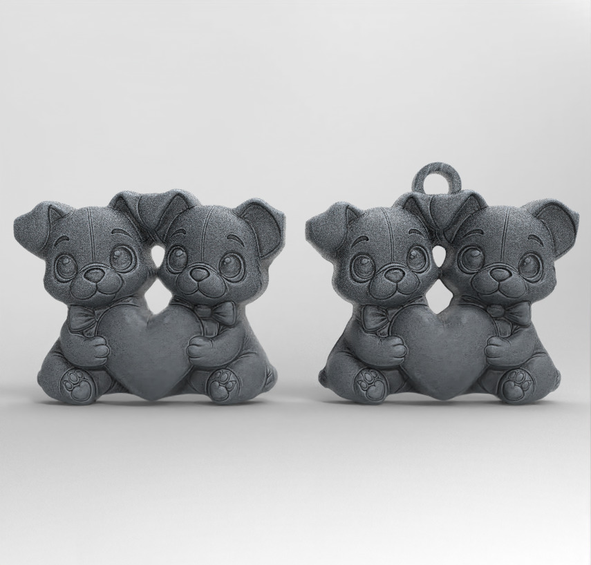 valentines day dogs couples with heart 3D print model_1