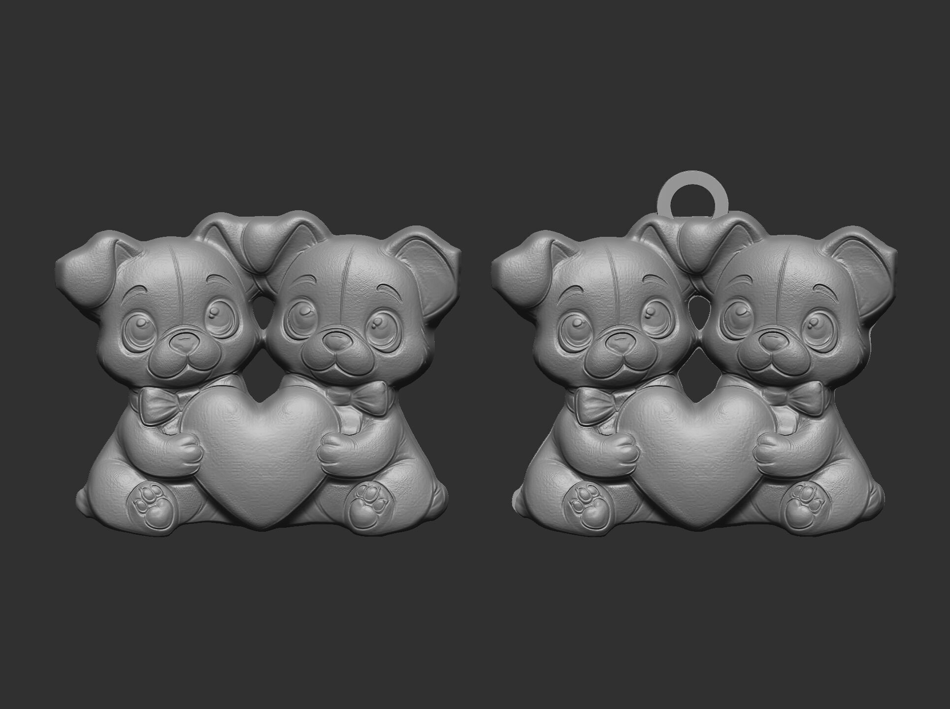 valentines day dogs couples with heart 3D print model_7