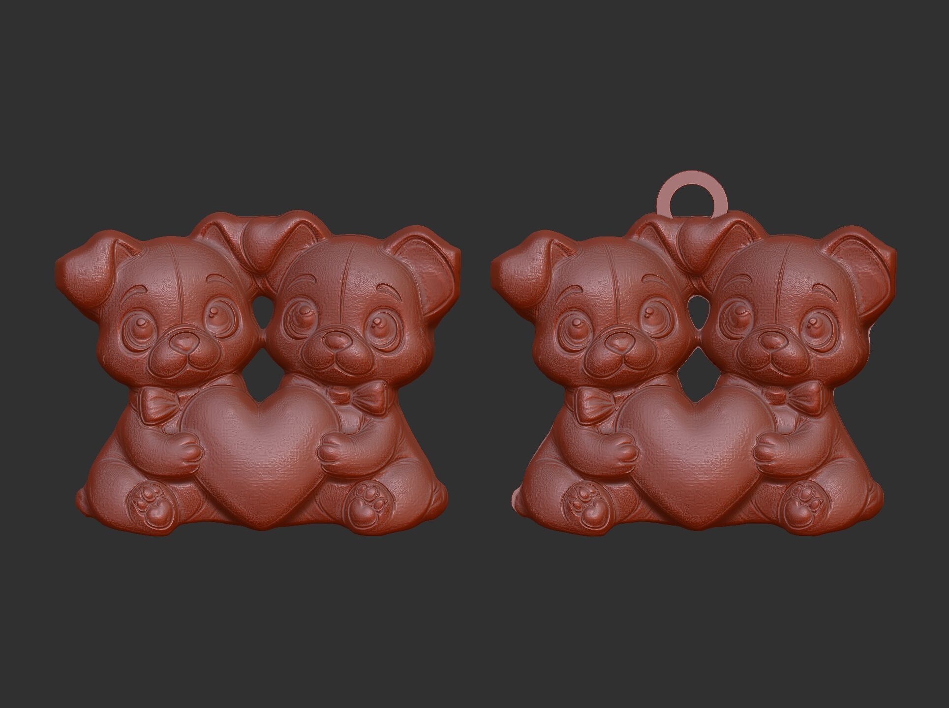 valentines day dogs couples with heart 3D print model_3