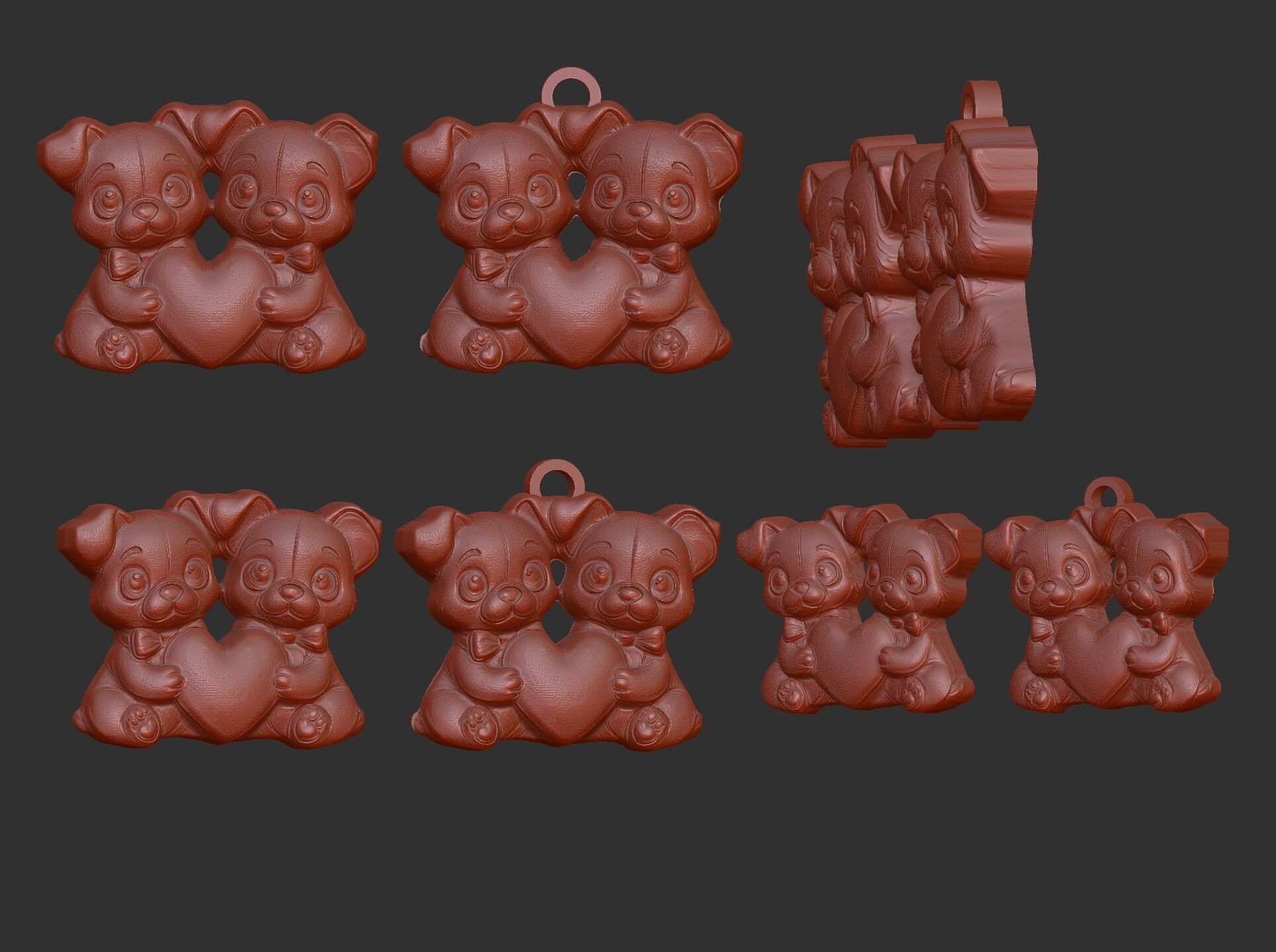 valentines day dogs couples with heart 3D print model_6