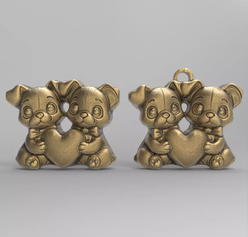 valentines day dogs couples with heart 3D print model_0