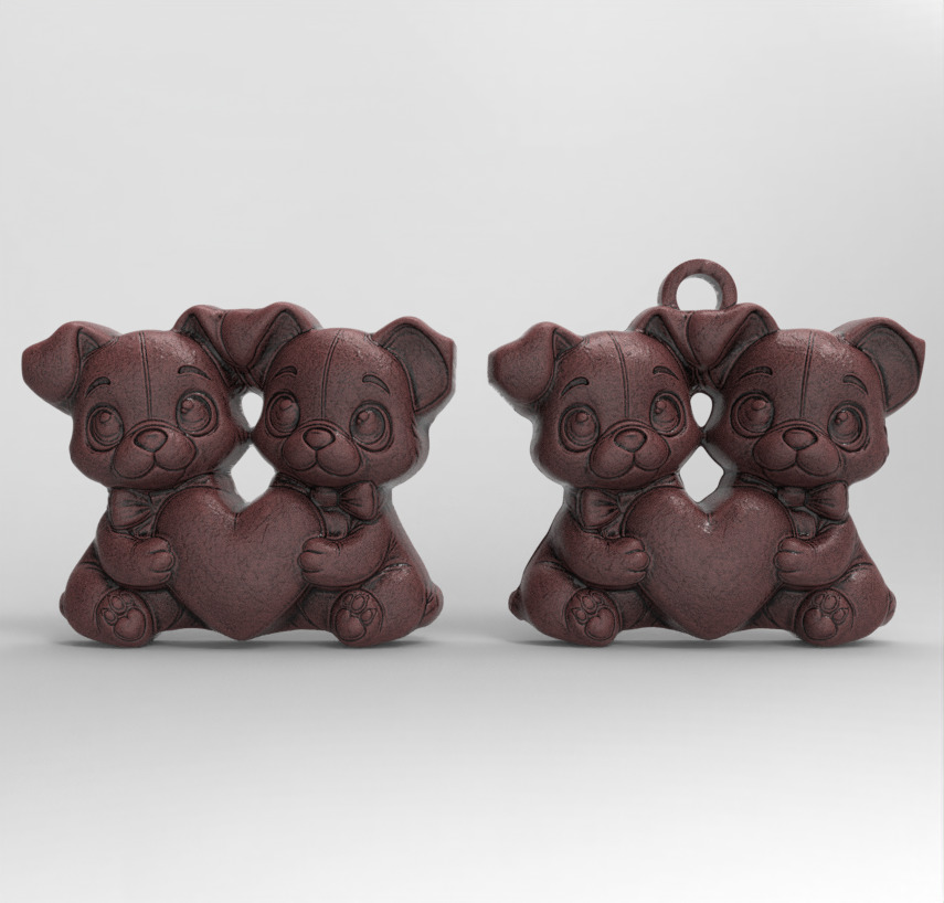 valentines day dogs couples with heart 3D print model_2