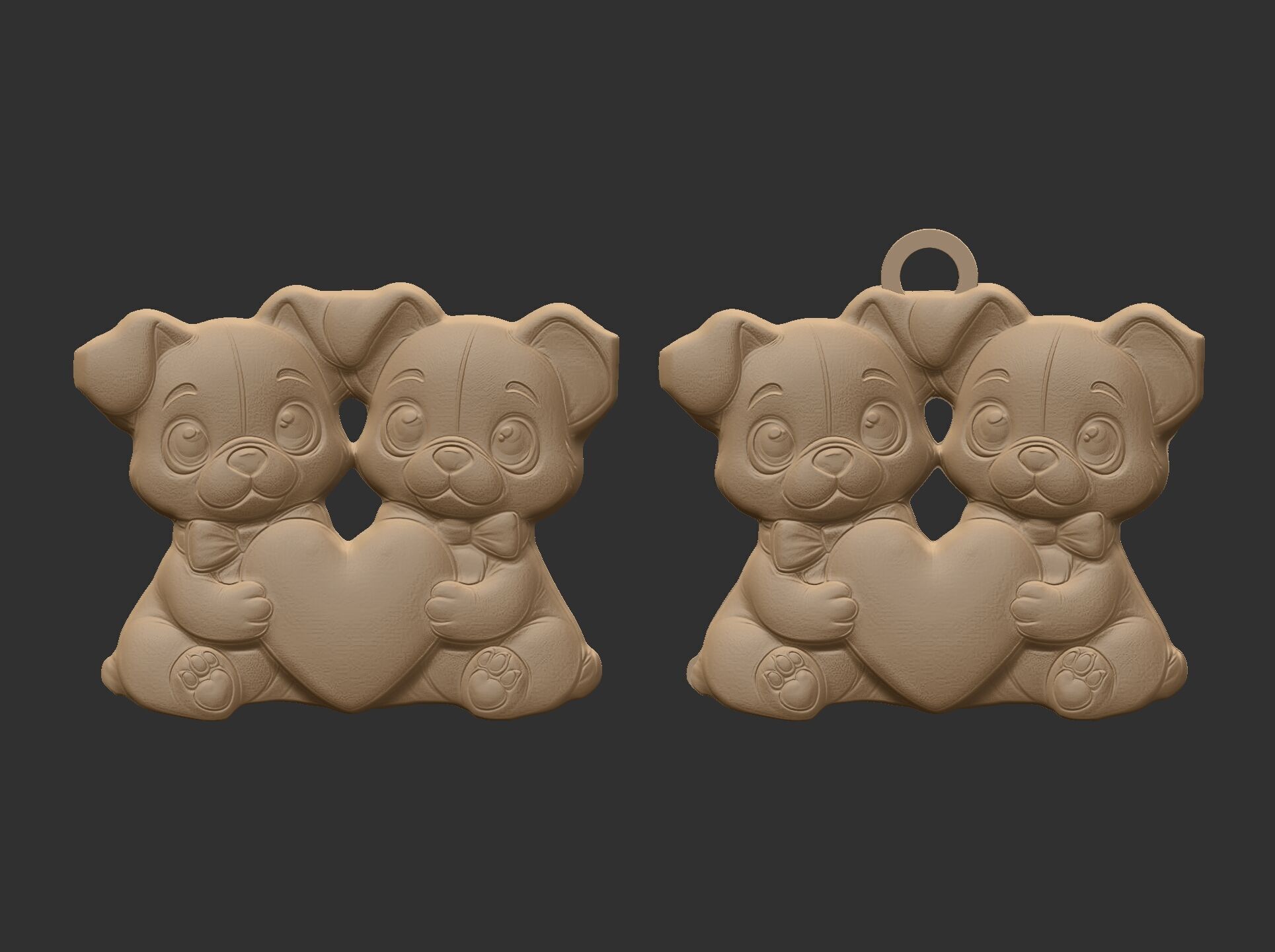 valentines day dogs couples with heart 3D print model_8