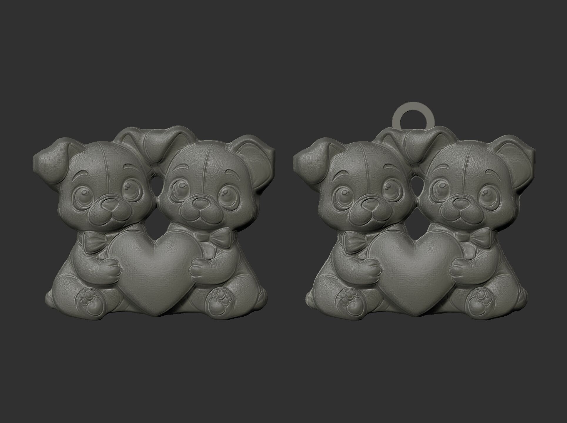 valentines day dogs couples with heart 3D print model_4