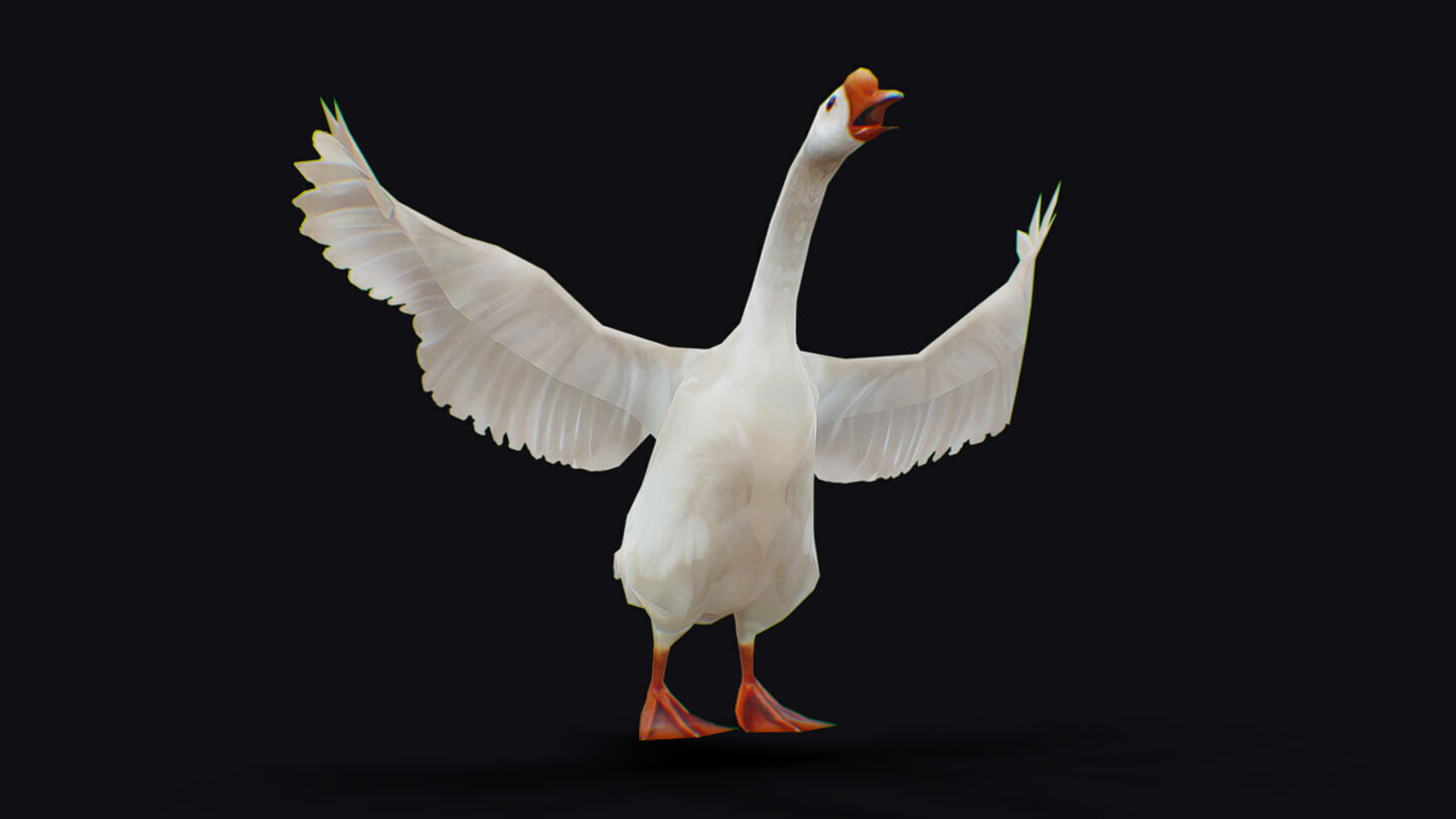 Goose Domestic Farm Animated Lowpoly Bird Animal Low-poly 3D model_2