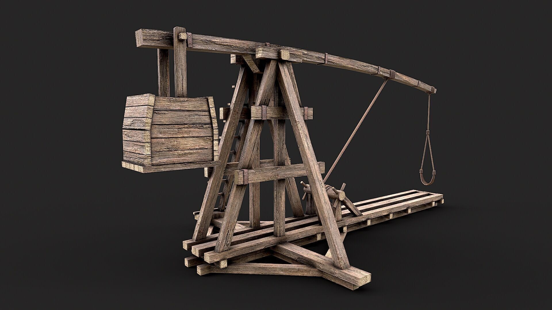 Medieval Siege Trebuchet 1 Low-poly 3D model_5
