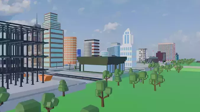 Cartoon mini city Low-poly 3D model