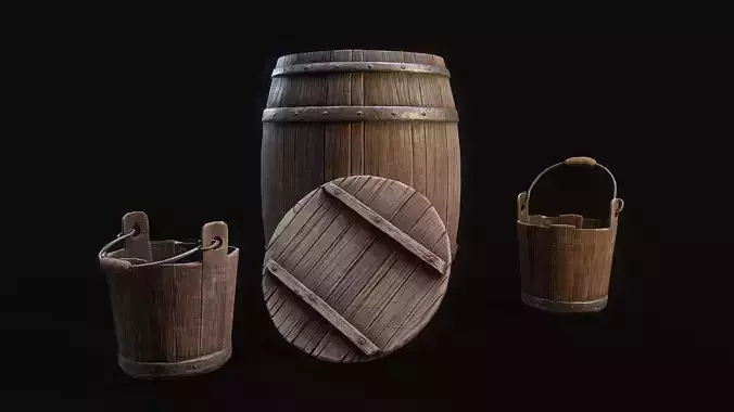 Medieval Barrels and bucket
