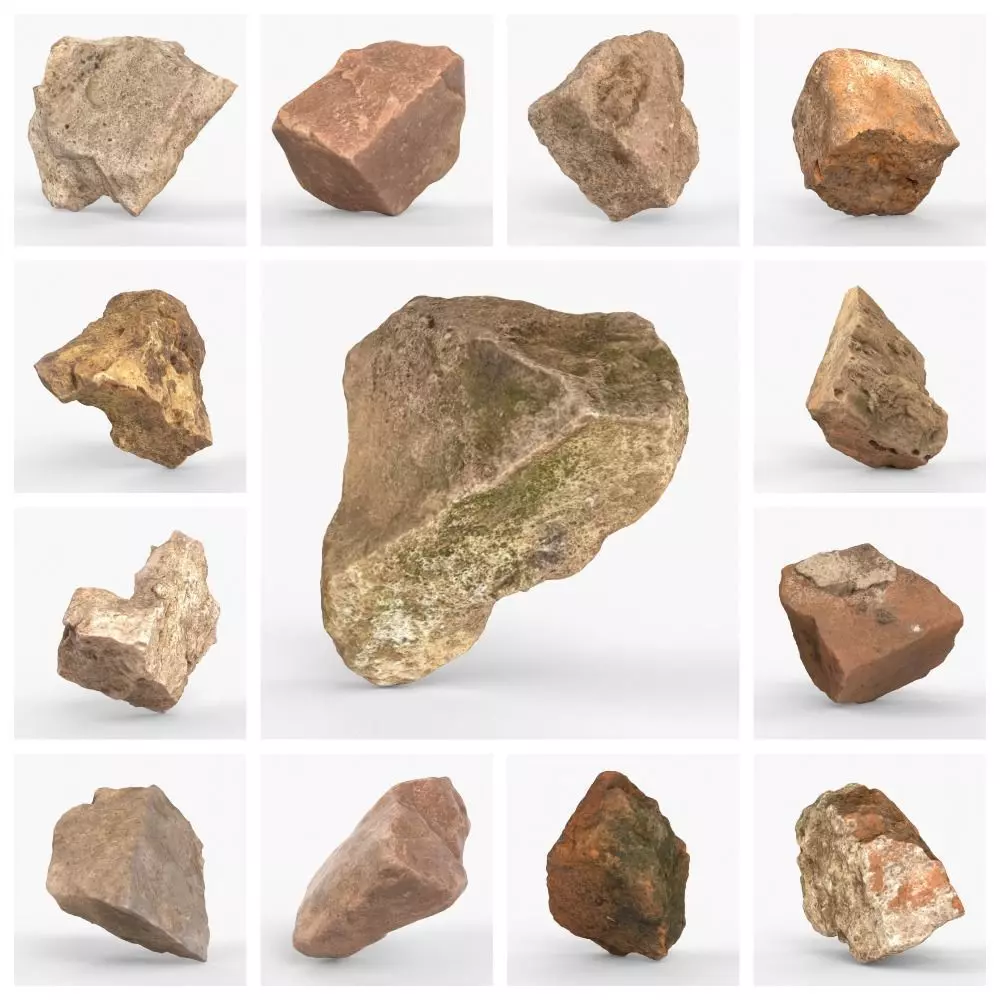 Photorealistic 3D scan of 22 different rock stones 3D Model Collection_0