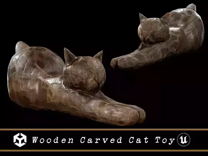 Hand Carved Wooden Cat Toy 