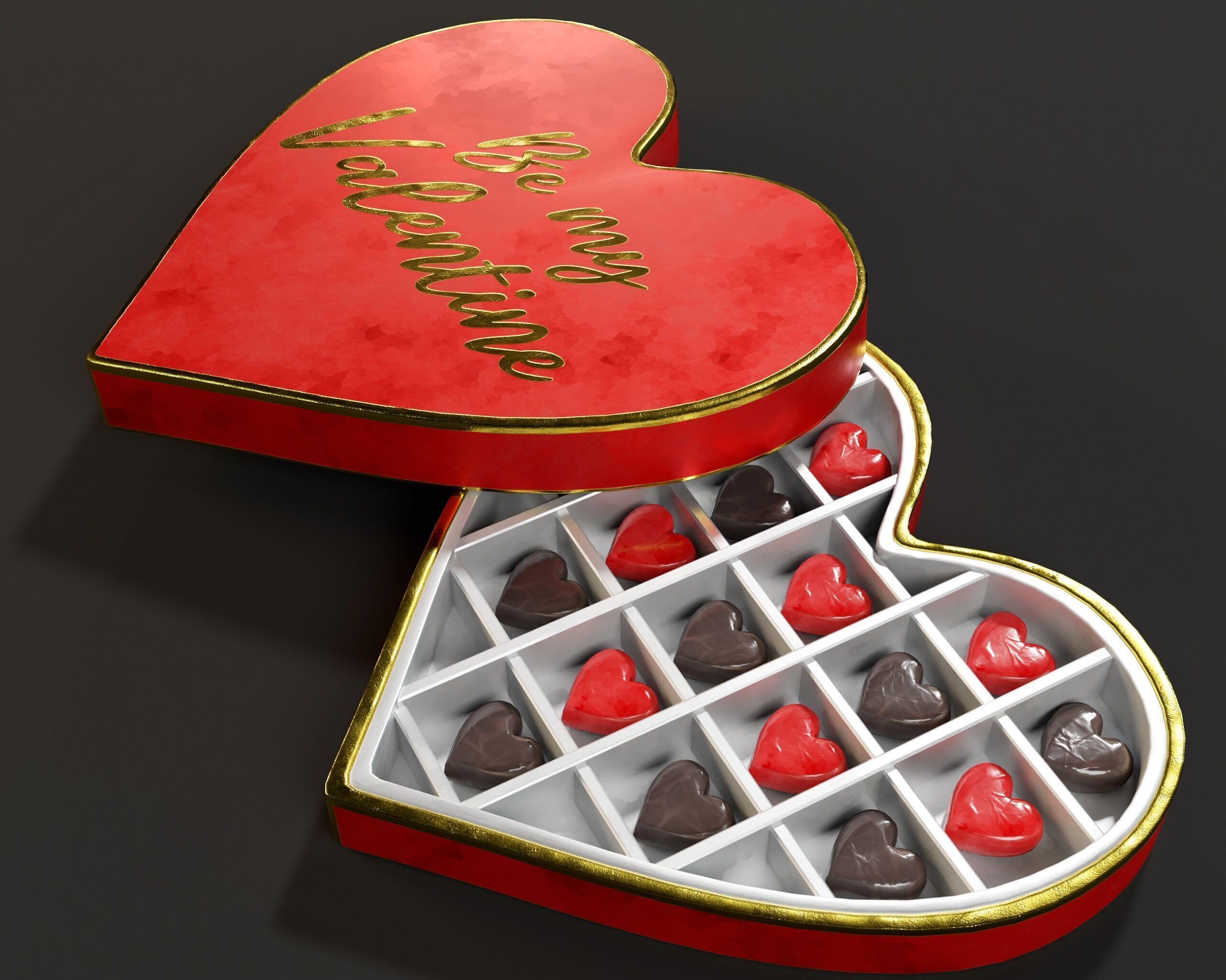 Valentines Day Heart Shaped Chocolate Box Low-poly 3D model_10