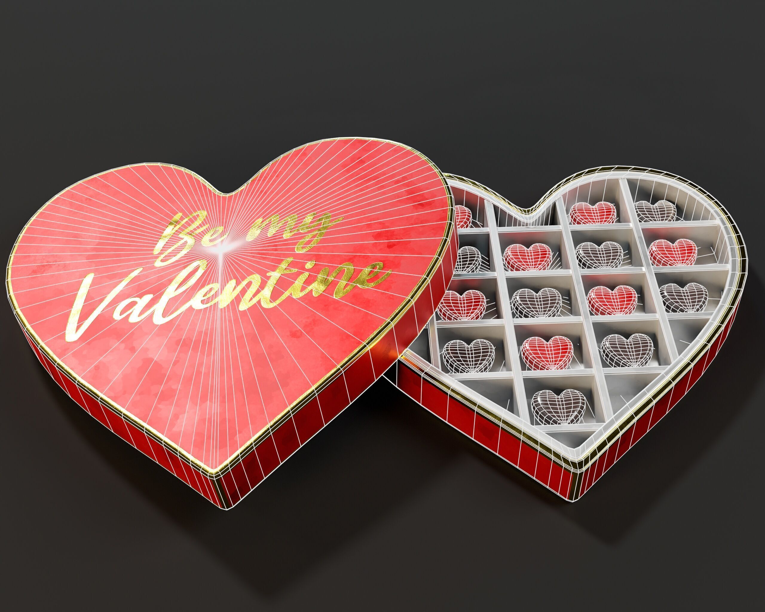 Valentines Day Heart Shaped Chocolate Box Low-poly 3D model_7