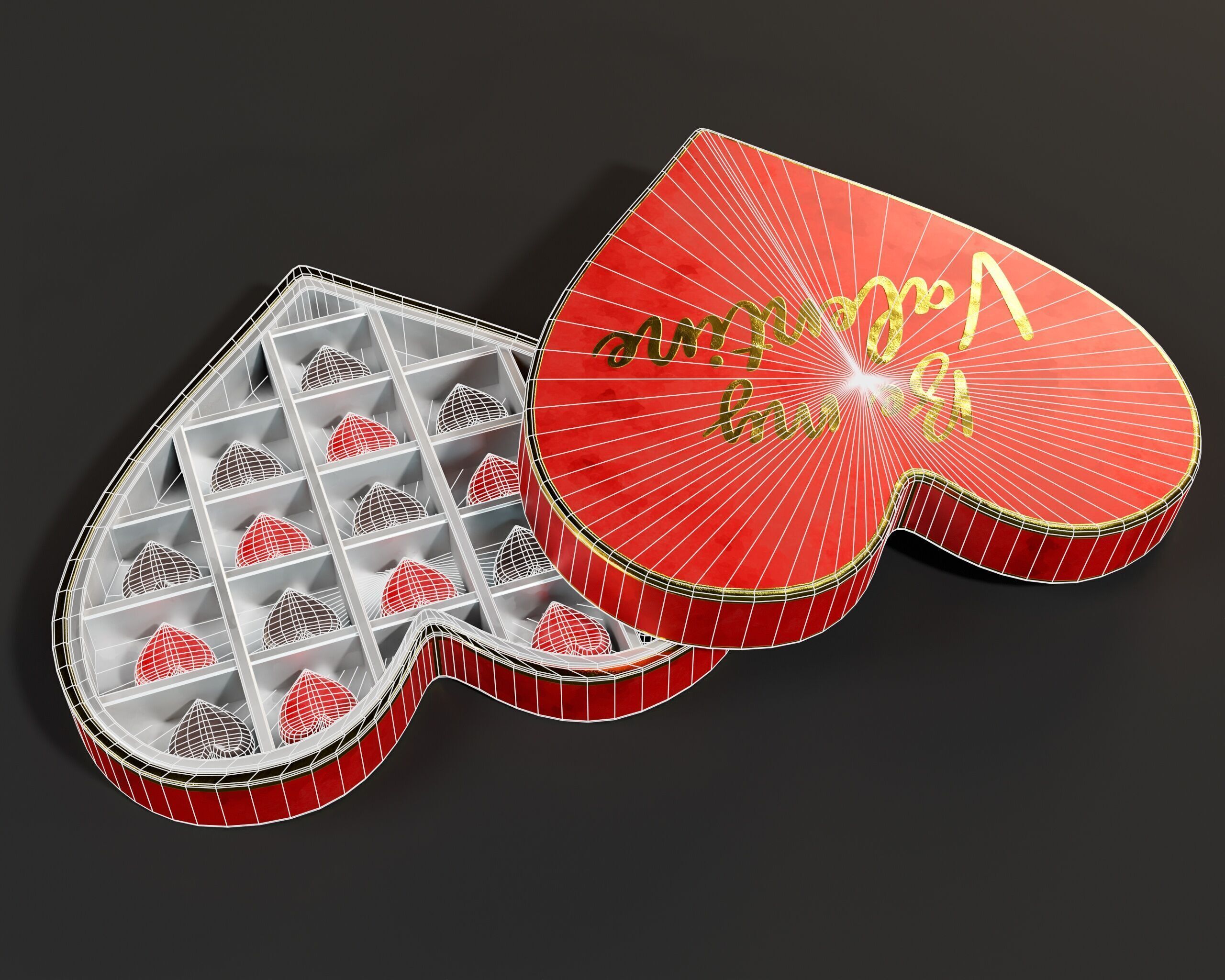 Valentines Day Heart Shaped Chocolate Box Low-poly 3D model_15