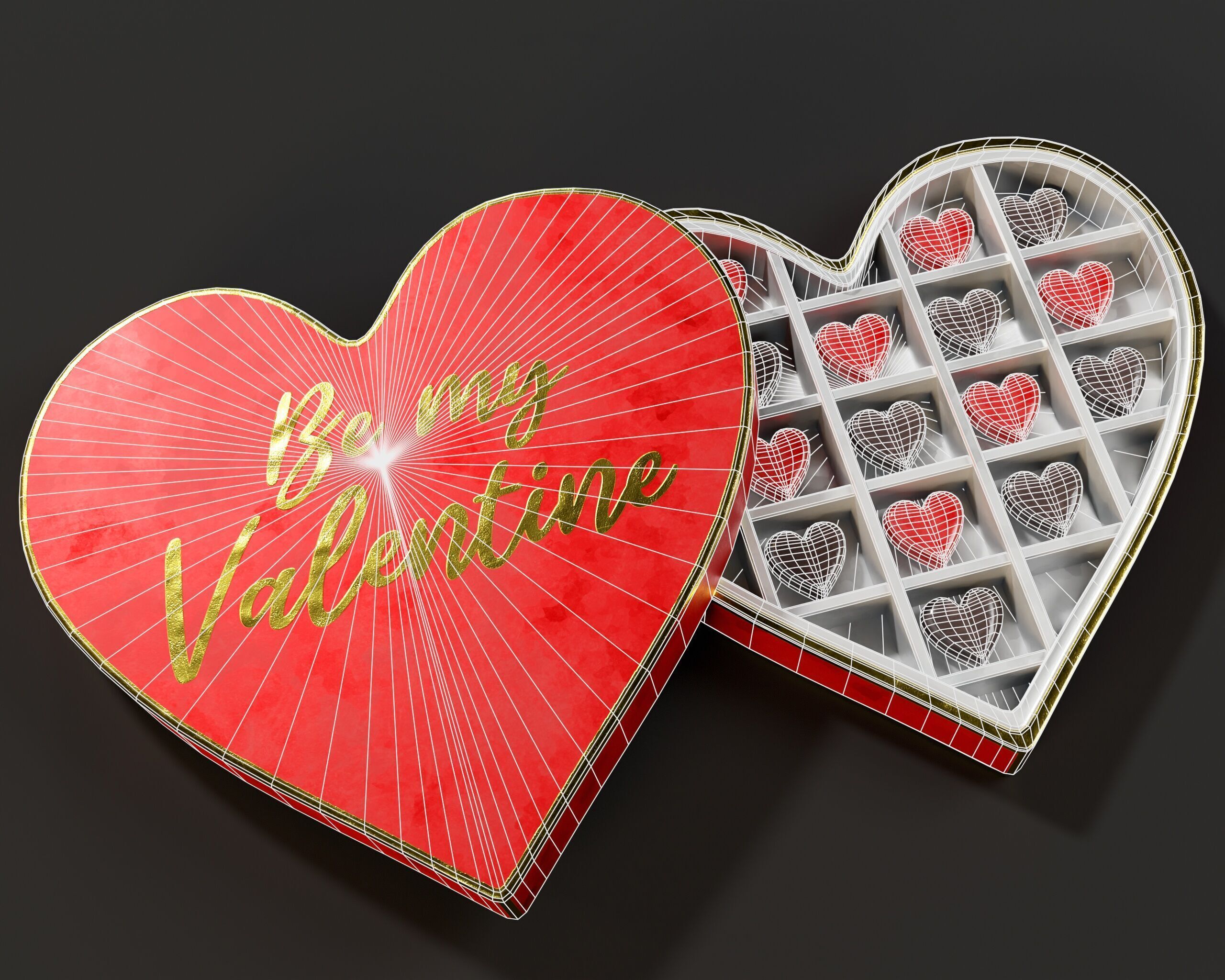 Valentines Day Heart Shaped Chocolate Box Low-poly 3D model_3